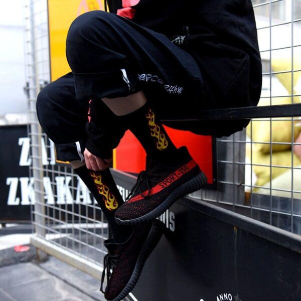 Fire Print Crew Socks For Men | Streetwear Hip Hop Jacquard Fire Socks..