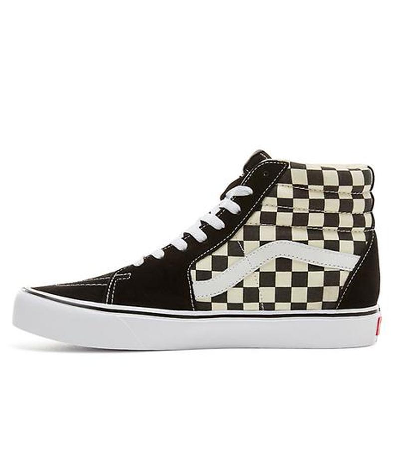 black and white checkerboard vans high top