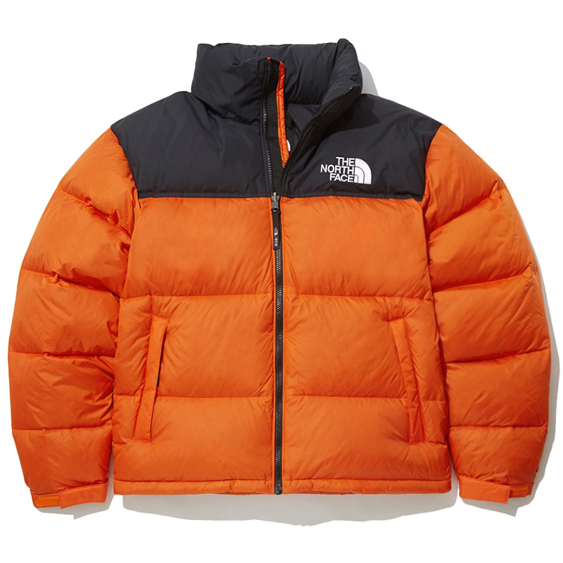 orange north face retro nuptse jacket
